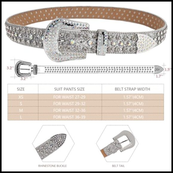 Rhinestone Belt for Women Men Shining Diamond Studded Microfiber Leather main image 4